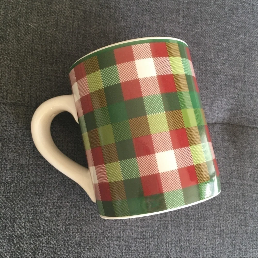 Colorful Plaid Coffee Mug, Red, Green, Cream, 12 oz